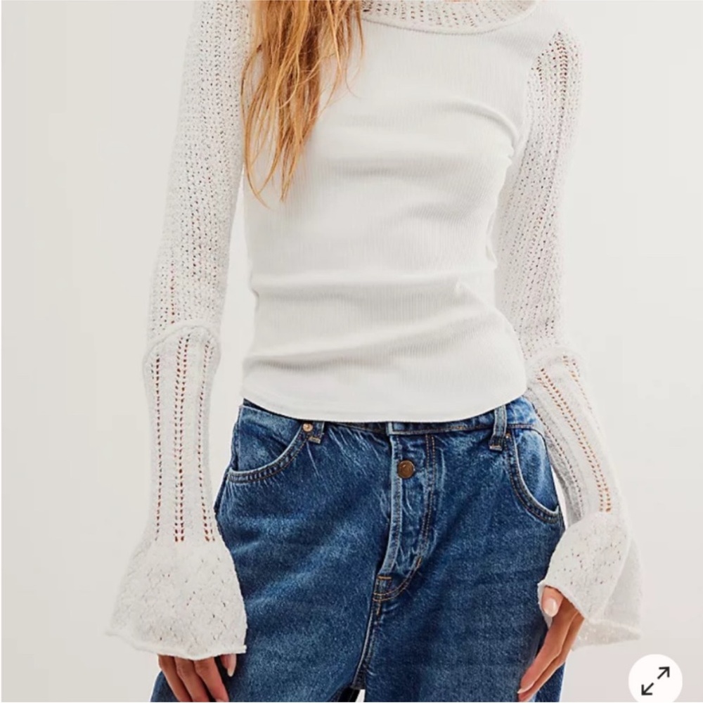 Free People White Long Sleeve Tee